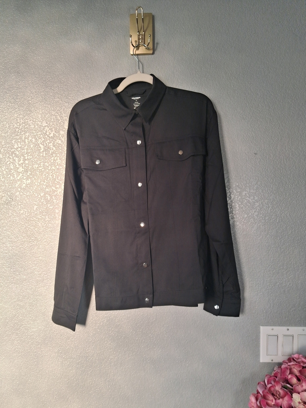 Girlfriend Collective Black Button-Front Shirt Jacket
